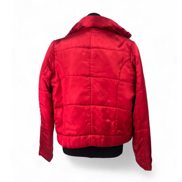 PRADA Red Line | S | Satin Red Quilted Jacket Puffer Hood Coat Women's Full zip - Picture 4 of 6